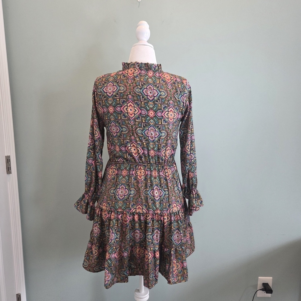 Slayer Black Label Paisley Print Ruffle Dress Long Sleeve Elastic Tie Waist - Picture 6 of 13